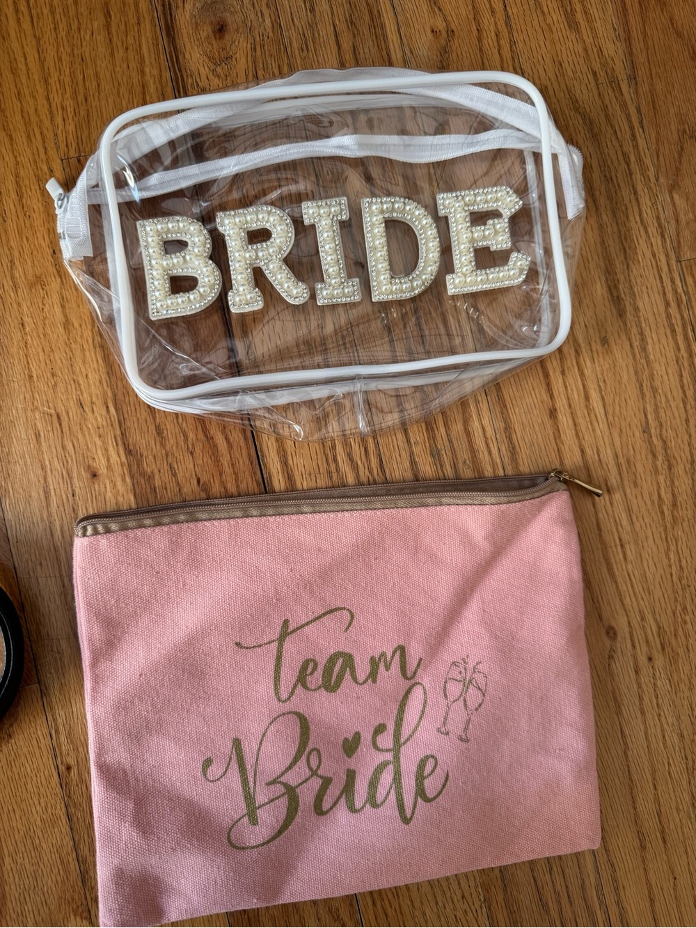 Bride Clear Cosmetic Bag with Pink "Team Bride" Pouch